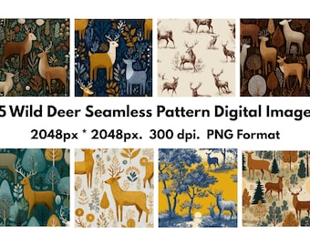 15 Wild Deer Seamless Pattern Digital Images - PNG Format
