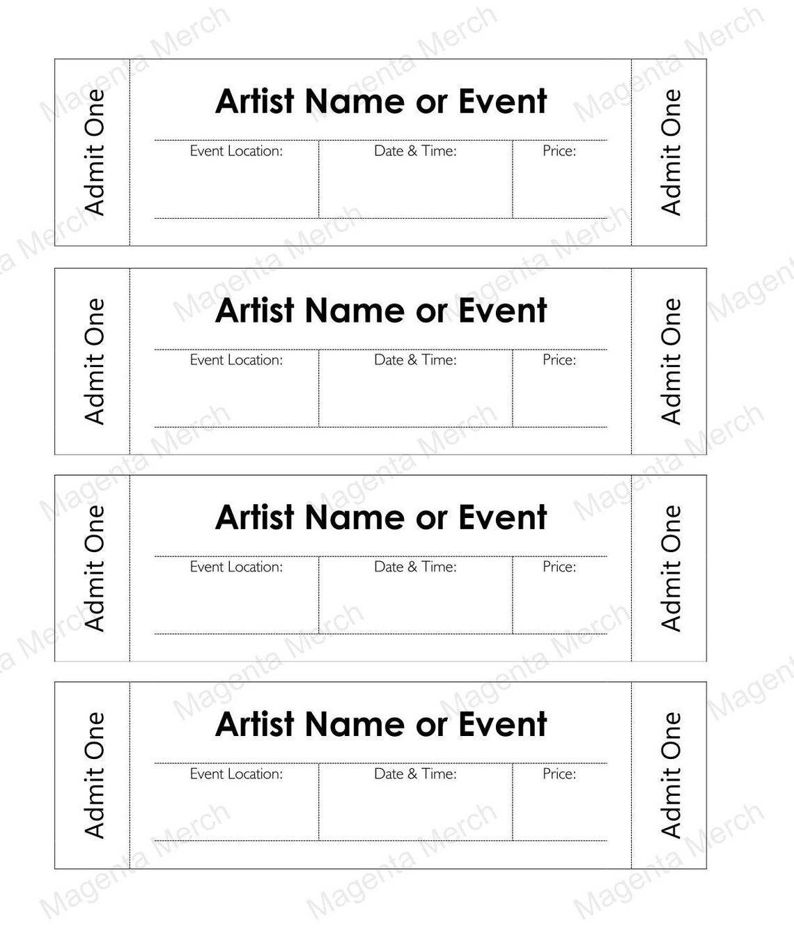 Editable Blank Ticket Template | Ideal for Theatre Shows, Sporting ...