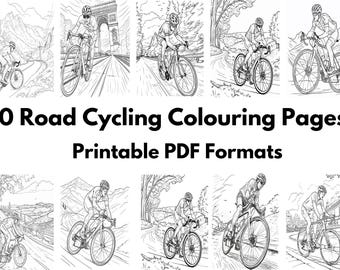 10 Printable Road Cycling Colouring Pages - A0, A2, A3, A4 & US Letter PDF Formats