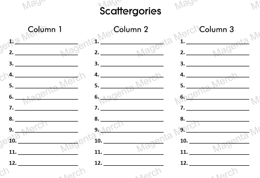 Printable Replacement Score Sheet Compatible With Scattergories - A4 ...