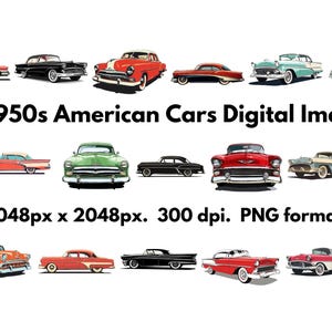 16 1950s American Cars Digital Images - PNG format