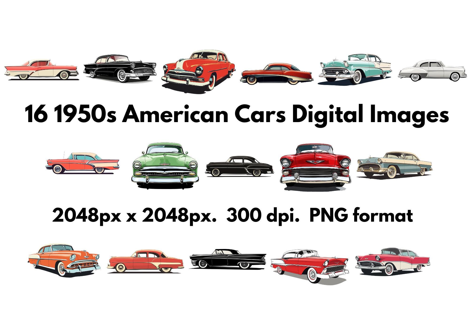16 1950s American Cars Digital Images - PNG Format - Etsy