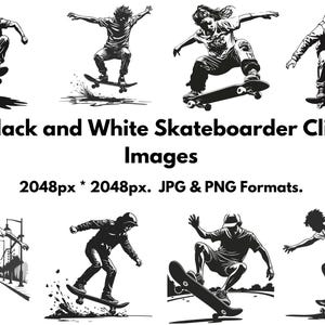 20 images clipart Skateur noir et blanc - Formats JPG et PNG