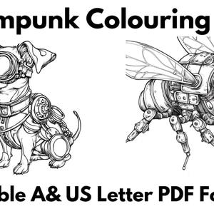 10 páginas para colorear steampunk imprimibles (formatos A4 y carta)