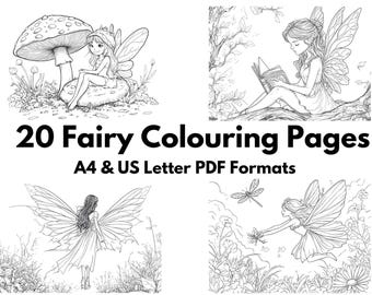 20 Printable Fairy Colouring Pages - A4 & US Letter PDF Formats