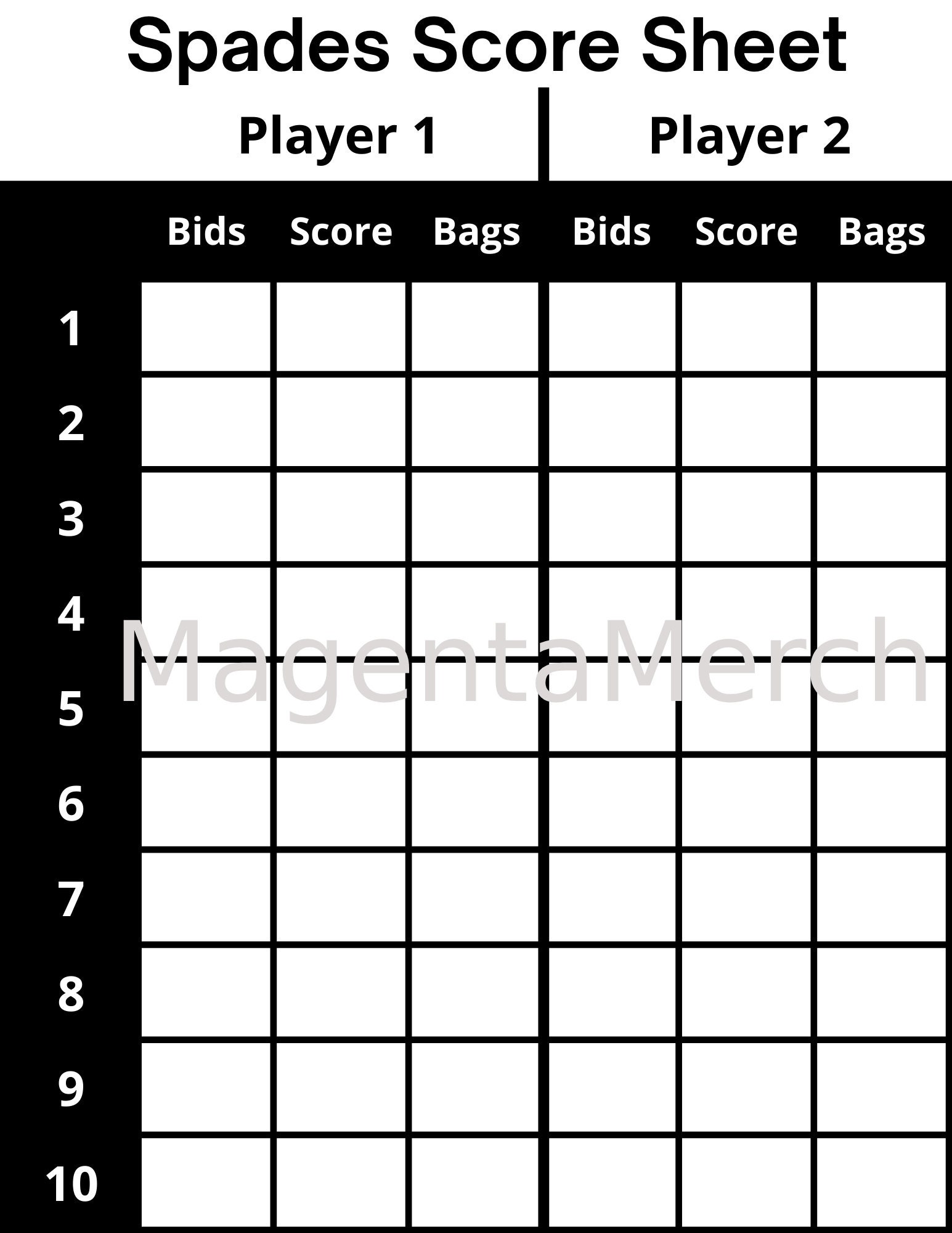 Printable Spades Score Card A4 &amp; US Letter Sizes - Etsy