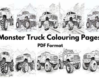 Printable 10 Monster Truck Colouring Pages - A0, A1, A2, A3, A4 & US Letter PDF formats