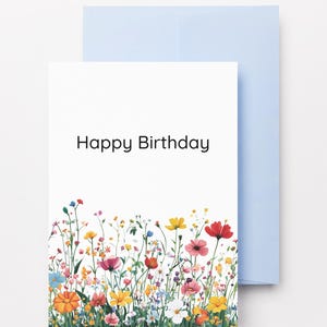 Printable Flower Meadow Birthday Card - A4 & US Letter PDFs