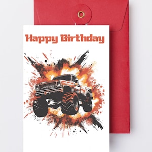 Druckbare Monster Truck Digital Download Geburtstagskarte - PNG & PDF Formate
