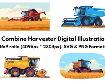 14 Combine Harvester Illustrations - SVG & PNG Formats