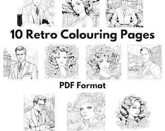 10 páginas para colorear retro imprimibles - Formato PDF A4