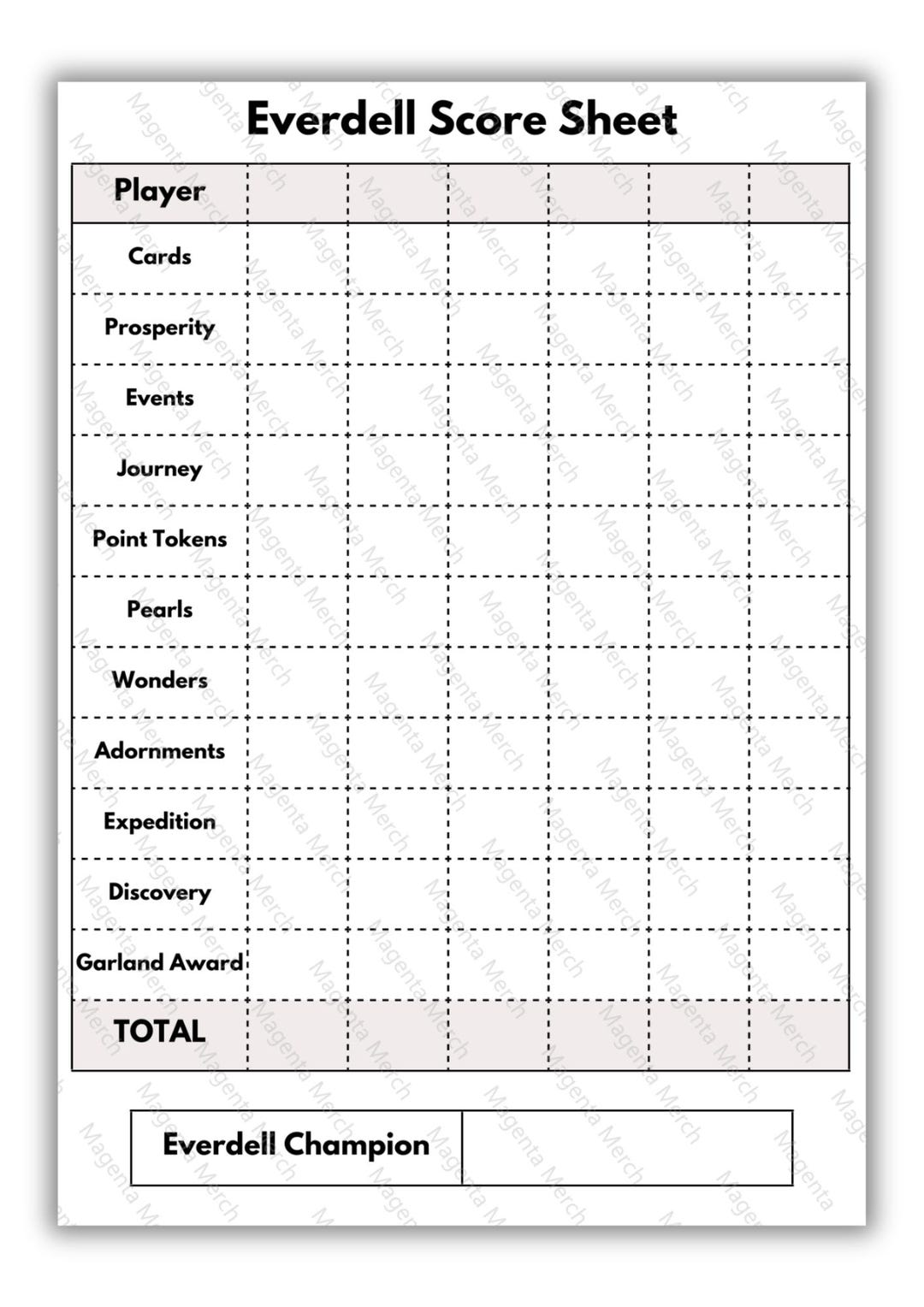 Printable Replacement Score Sheet Compatible With Everdell - A4, A5 ...