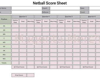 Afdrukbare scorekaart netball - pdf-formaat (A4- en US Letter)