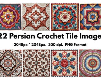 22 Persian Crochet Tile Images - PNG Format