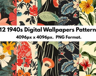 12 1940s Digital Wallpaper Patterns - PNG Format
