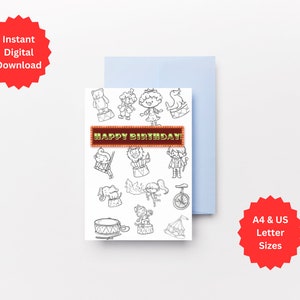Afdrukbare Circus Happy Birthday-kaart - A4- en Amerikaanse letterformaten