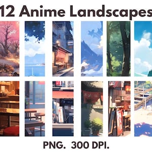 12 Anime Landscapes & Backgrounds - PNG Format