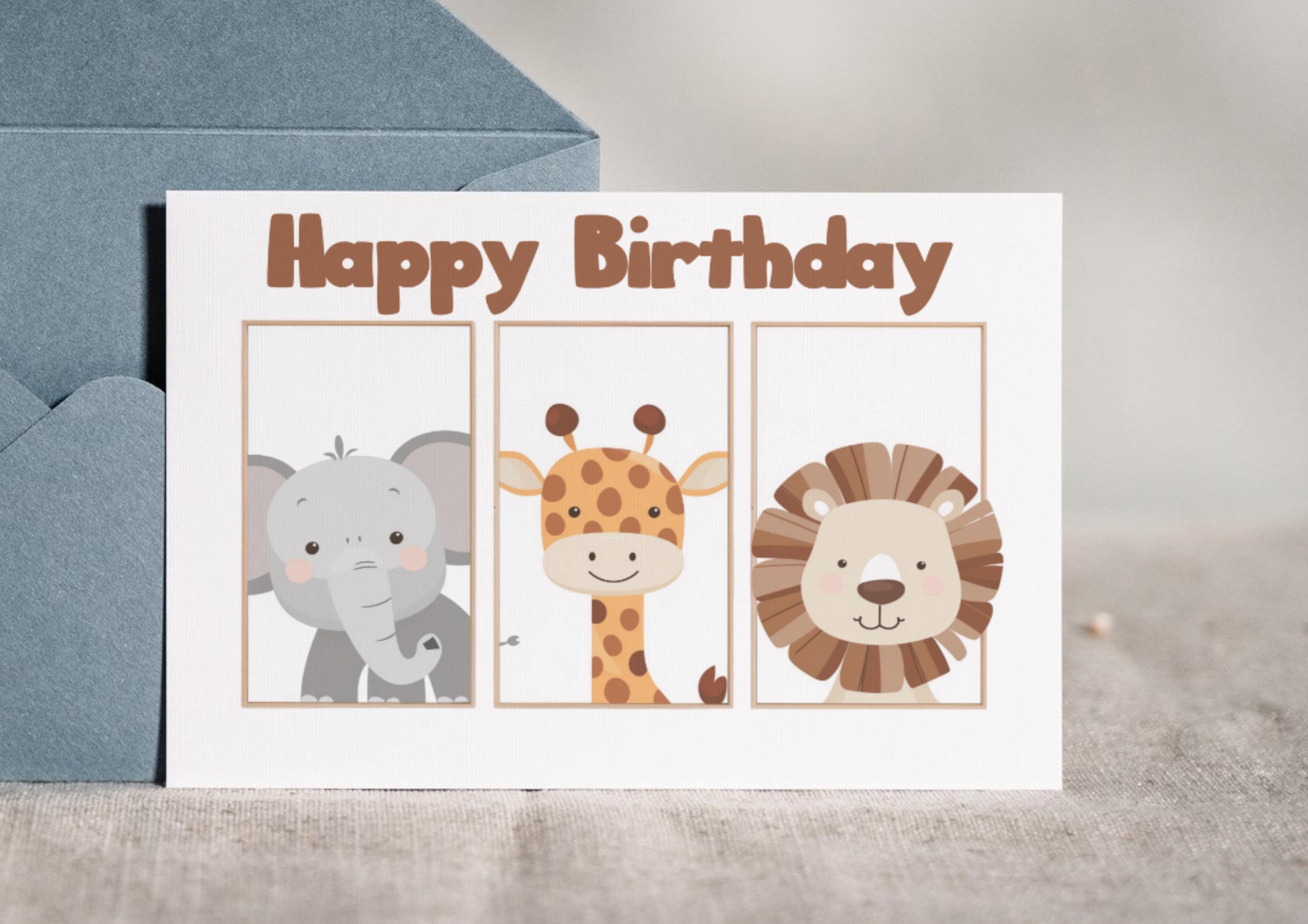 Biglietto Di Compleanno Safari Per Bambino Di 2 Anni – Con Adesivi, Design Carino, Carta 300gsm, Formato 145x145 Mm, Regalo Creativo