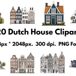 20 casas holandesas - Clipart - Formato PNG
