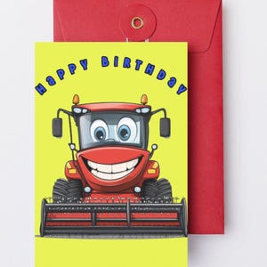 Carte d'anniversaire imprimable en téléchargement numérique pour moissonneuse-batteuse - Formats PNG et PDF