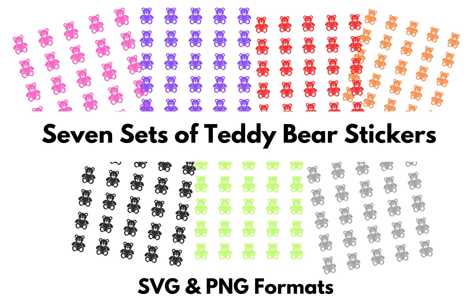 Seven Sets of Printable Teddy Bear Stickers - SVG & PNG Formats - Etsy