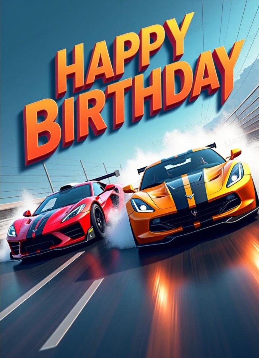 Happy Saturday Racing Printable Motorsport - Racing Car Birthday Card - A4, US Letter & 7 X 5 ...