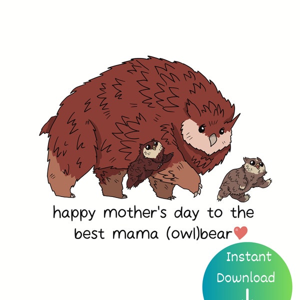 D&D Owlbear Digital Mother's Day Card | Mother's Day Gift For Mom From Kids