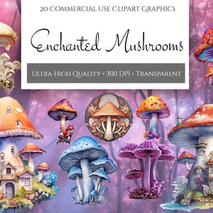 Enchanted Mushroom Clipart | Vibrant Mushroom House Clipart | Digital Clipart for Commercial Use