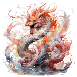 12 Aquarell chinesischer Drache Clipart Bundle, hochwertige JPGs, chinesisches Neujahr, sofortiger digitaler Download | Kartenherstellung, Sublimation