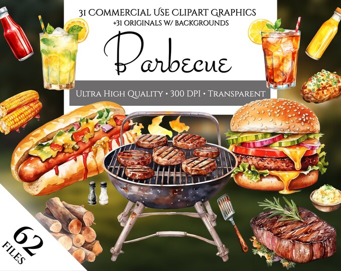 Watercolor Barbecue Clip Art BBQ Png Picnic Clipart Grill Food Clipart ...