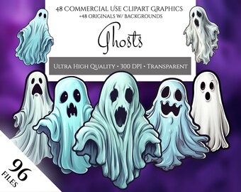 Spooky Ghost PNG Clipart Bundle: Halloween Digital Download (Commercial Use)