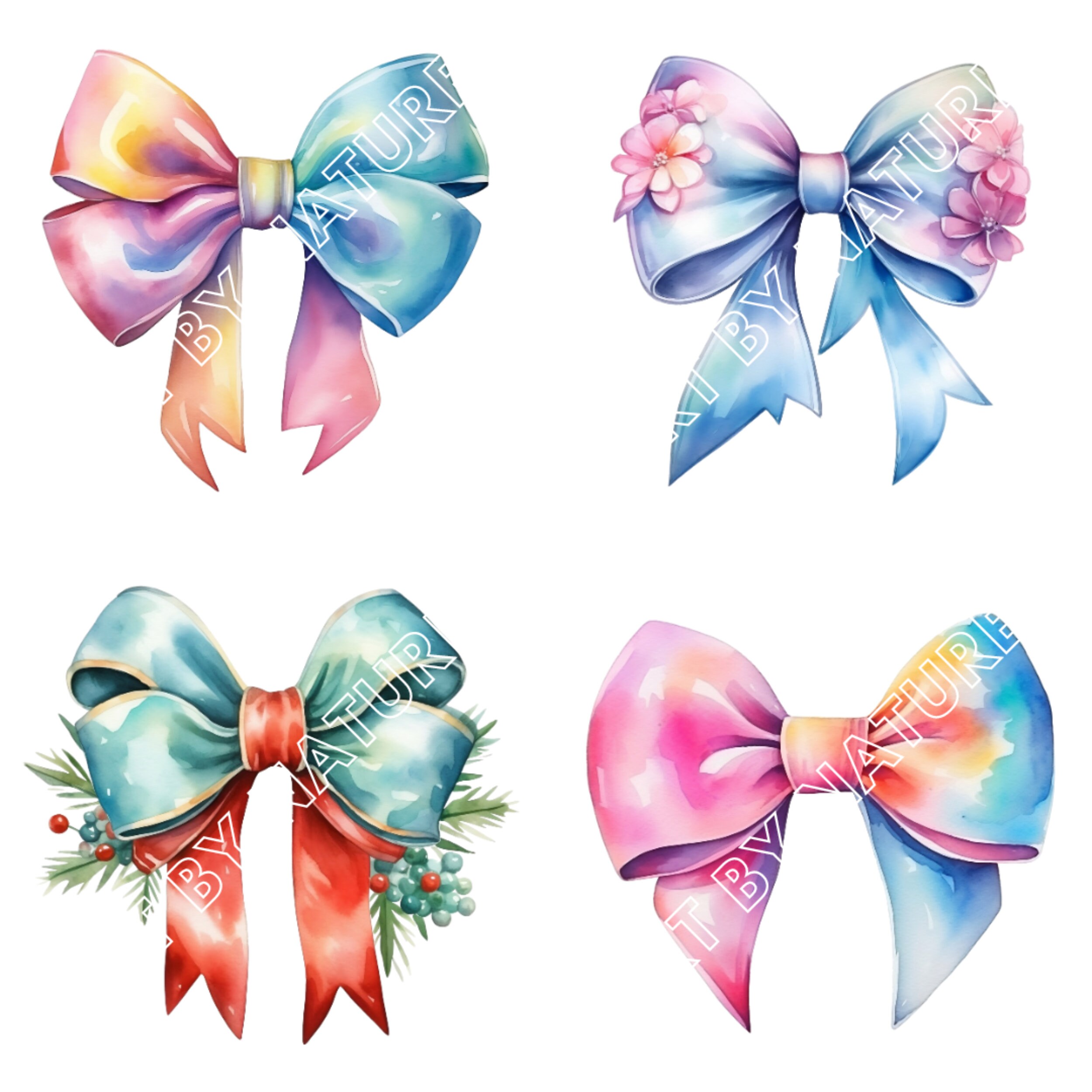 20 Elegant Bows Clipart Pack, High Quality Png Watercolor Bows for ...