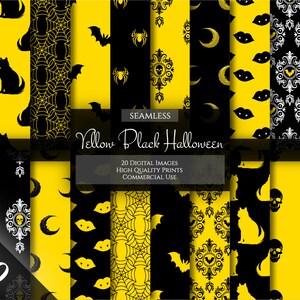 Yellow and Black Halloween Pattern | Seamless Halloween Design, Printable Scrapbook Paper, Commercial Use, Instant Download, Journal Paper