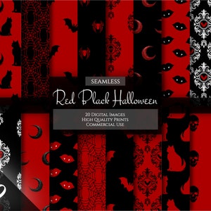 Red and Black Halloween Pattern | Seamless Halloween Design, Printable Scrapbook Paper, Commercial Use, Instant Download, Journal Paper