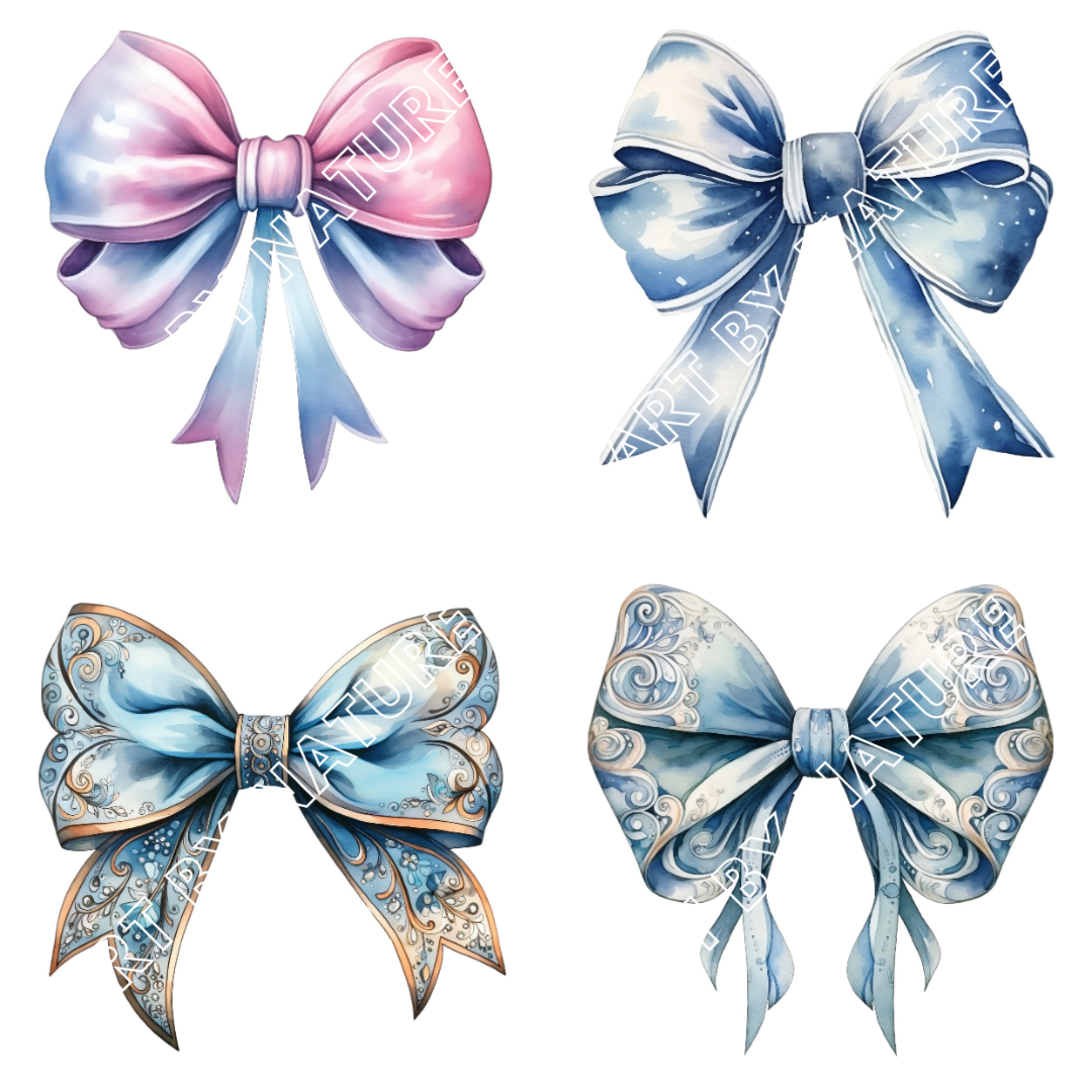 20 Elegant Bows Clipart Pack, High Quality Png Watercolor Bows for ...