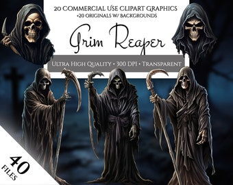 Grim Reaper PNG Clipart Bundle: Halloween Digital Download (Commercial Use)