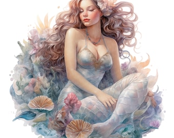 10 Mermaids Watercolor Sublimation Bundle - High Quality PNG Mystical Mermaid Images, Instant Digital Download, Commercial Use!