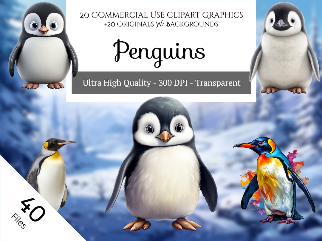 Watercolor Penguin Clipart Pack, Arctic Animals PNG, Commercial Use - Etsy