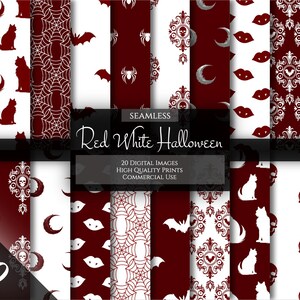 Red and White Halloween Pattern | Seamless Halloween Design, Printable Scrapbook Paper, Commercial Use, Instant Download, Journal Paper