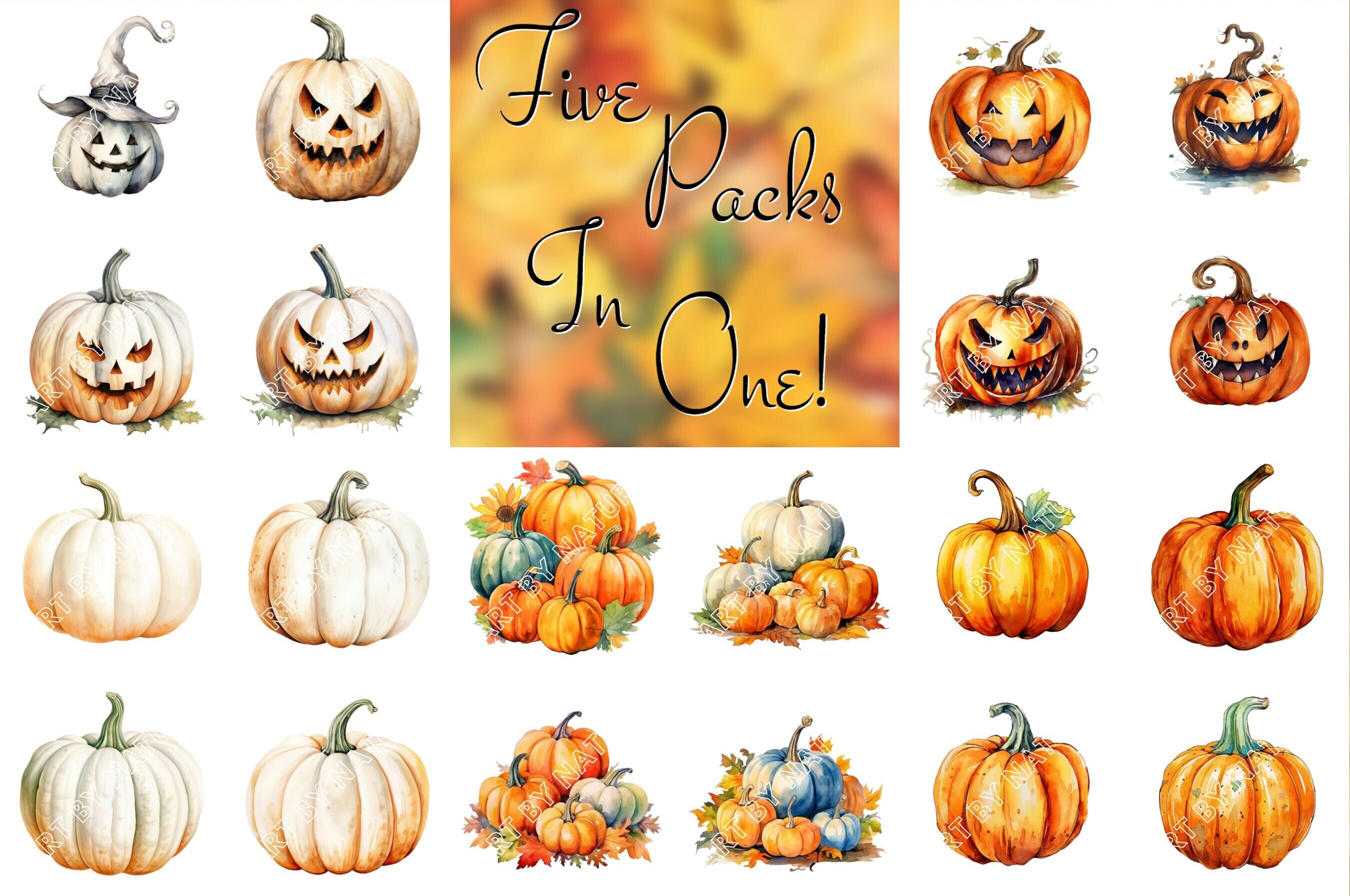 Watercolor Pumpkin Clipart Bundle: Fall & Halloween PNG Graphics ...