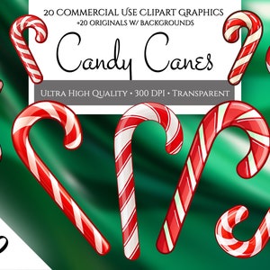 Christmas Candy Cane Clipart Pack, 20 Transparent PNGs For Commercial Use, Instant Digital Download, Christmas Candy, Winter Junk Journal