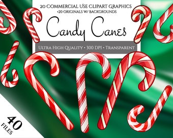 Christmas Candy Cane Clipart Pack, 20 Transparent PNGs For Commercial Use, Instant Digital Download, Christmas Candy, Winter Junk Journal