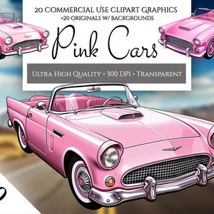 Doll Clipart, Car Clip Art, Retro Car, Pink Convertible, Vintage Car, Convertible, Summer, INSTANT DOWNLOAD, Pink Car, Doll Car