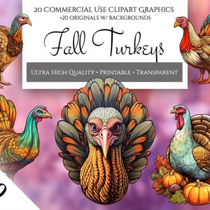 Thanksgiving Turkey Clipart Pack, High Quality PNG Digital Planner, Junk Journal, Watercolor, Thanksgiving, Commercial Use, Digital Download