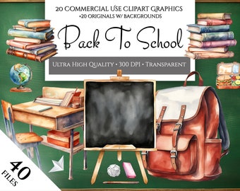 Watercolor Back To School Clipart: Teacher PNG Graphics (Commercial Use)