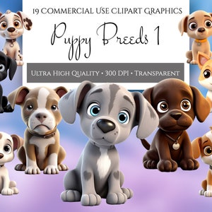 Paquete de imágenes prediseñadas de razas de cachorros n.° 1, imágenes prediseñadas para uso comercial, PNG transparentes, imágenes prediseñadas de razas de perros, cachorros lindos, amantes de las mascotas, diseño gráfico