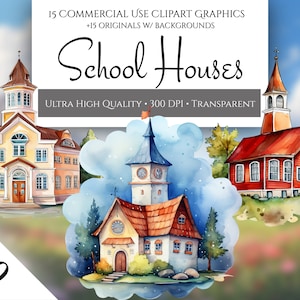 15 aquarel schoolgebouw clipart png schoolgebouwen voor commercieel gebruik, terug naar school clipart voor leraren, schoolgebouw logo plakboek