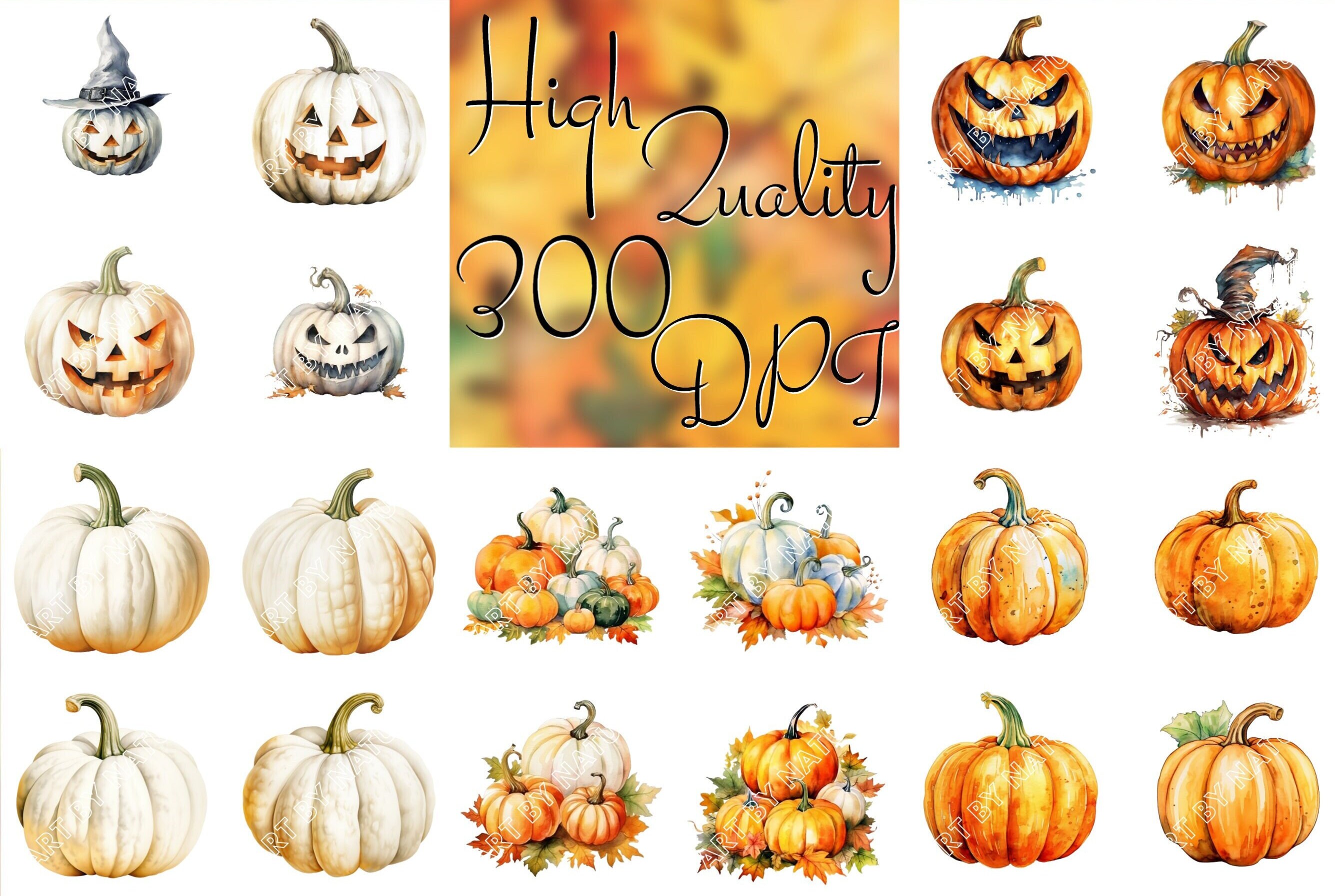 Watercolor Pumpkin Clipart Bundle: Fall & Halloween PNG Graphics ...