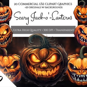 Scary Halloween Pumpkin Clipart Pack, High Quality PNGs Digital Planner, Junk Journals, Halloween, Commercial Use, Digital Download