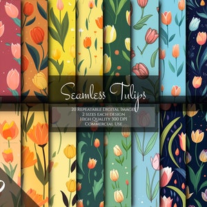 Papiers numériques sans couture Tulipes, Papier de scrapbooking Tulipes, Arrière-plans de tulipes, Papier numérique à usage commercial, Motifs de papier cadeau tulipes